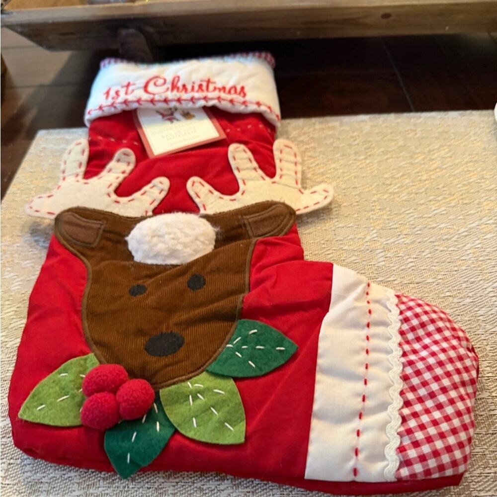 Pottery Barn Kids Red and White 1st Christmas Stocking NEW